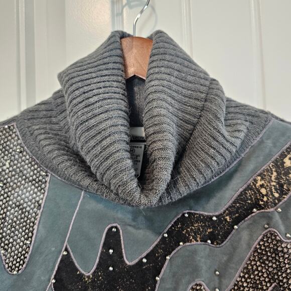 Vintage 80s Sweater Womens Medium Gray Patchwork Dolman Sleeve Textured Glam - Picture 8 of 11